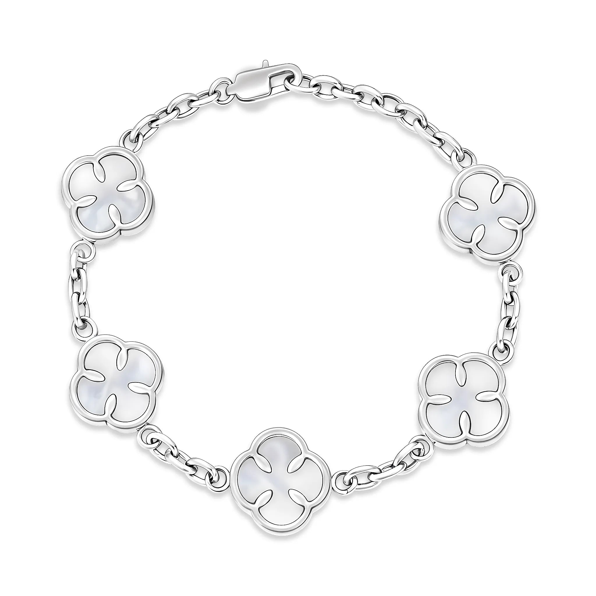 Clover Bracelet Silver White Shell - Mustbi Steel