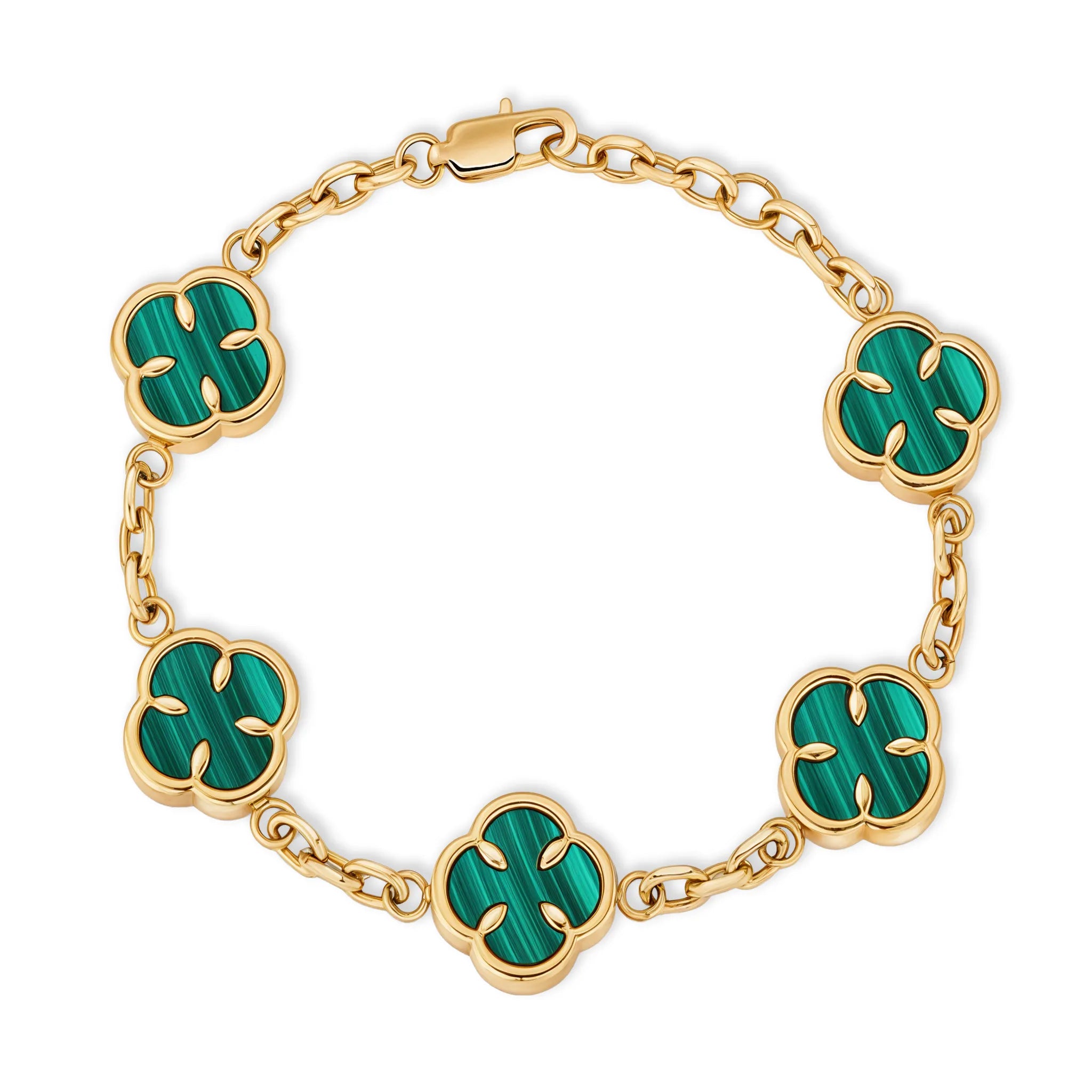 Clover Bracelet Gold Malachite - Mustbi Steel