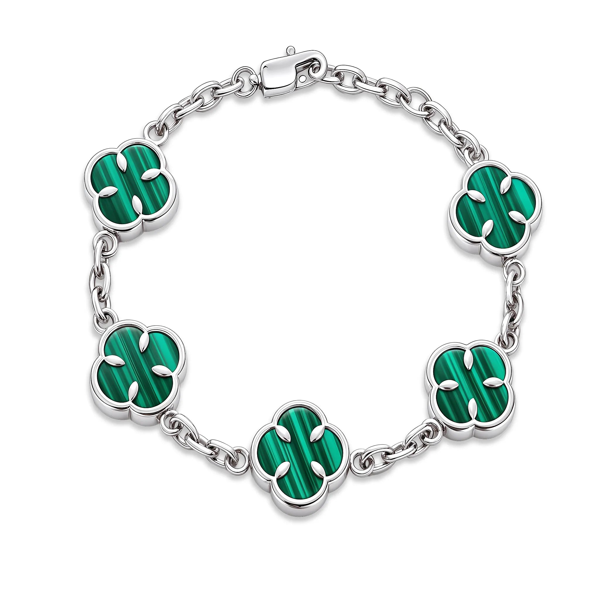 Clover Bracelet Silver Malachite - Mustbi Steel