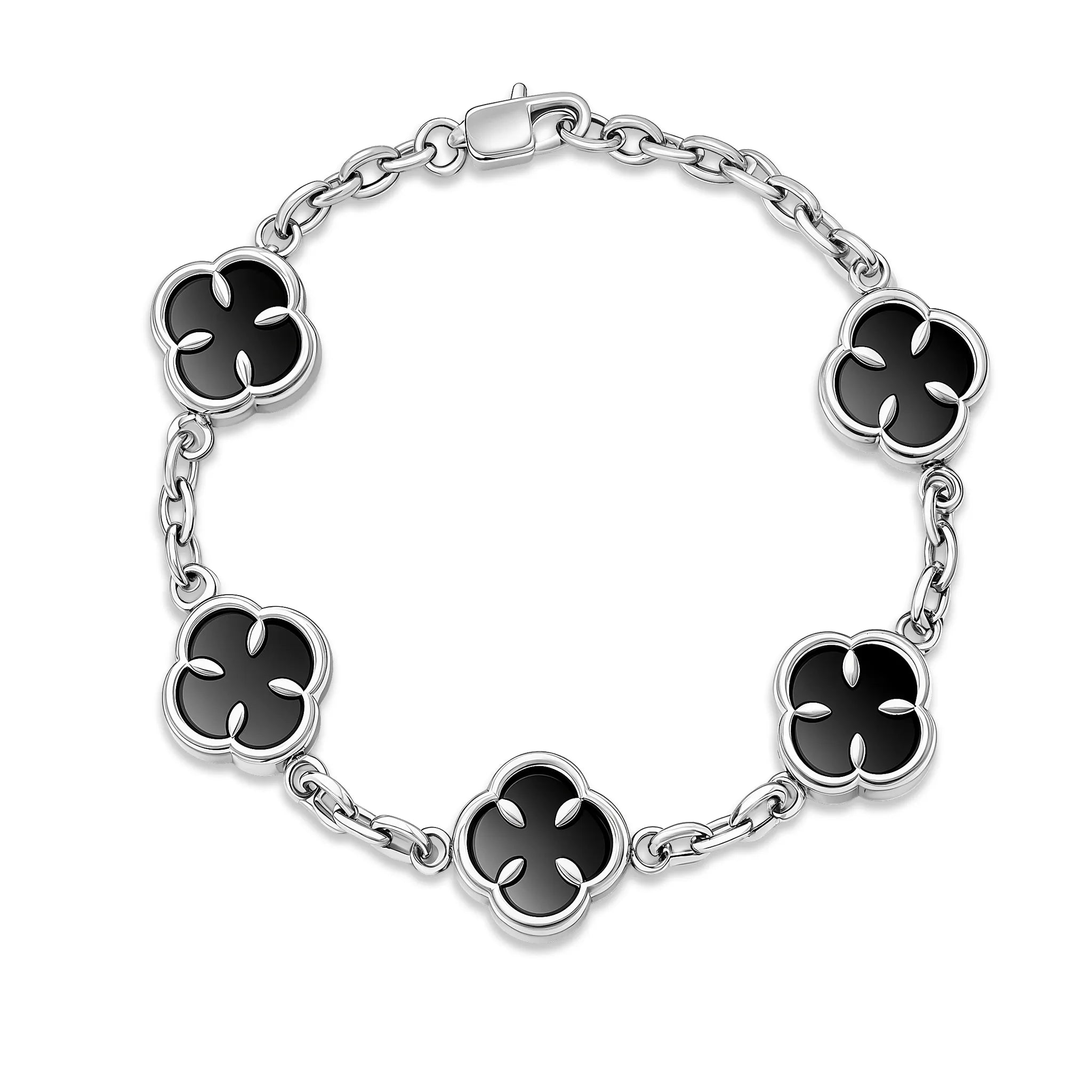 Clover V2 Bracelet Silver Black Onyx - Mustbi Steel