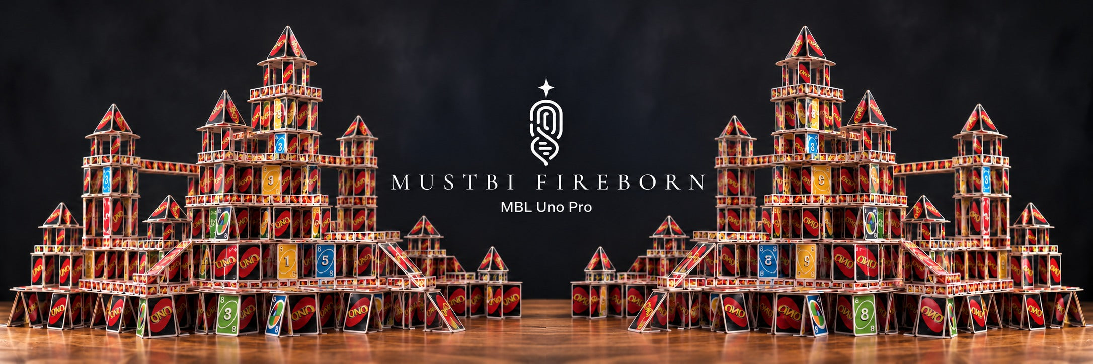 Mustbi Fireborn — MBL Uno Pro, château de cartes Uno