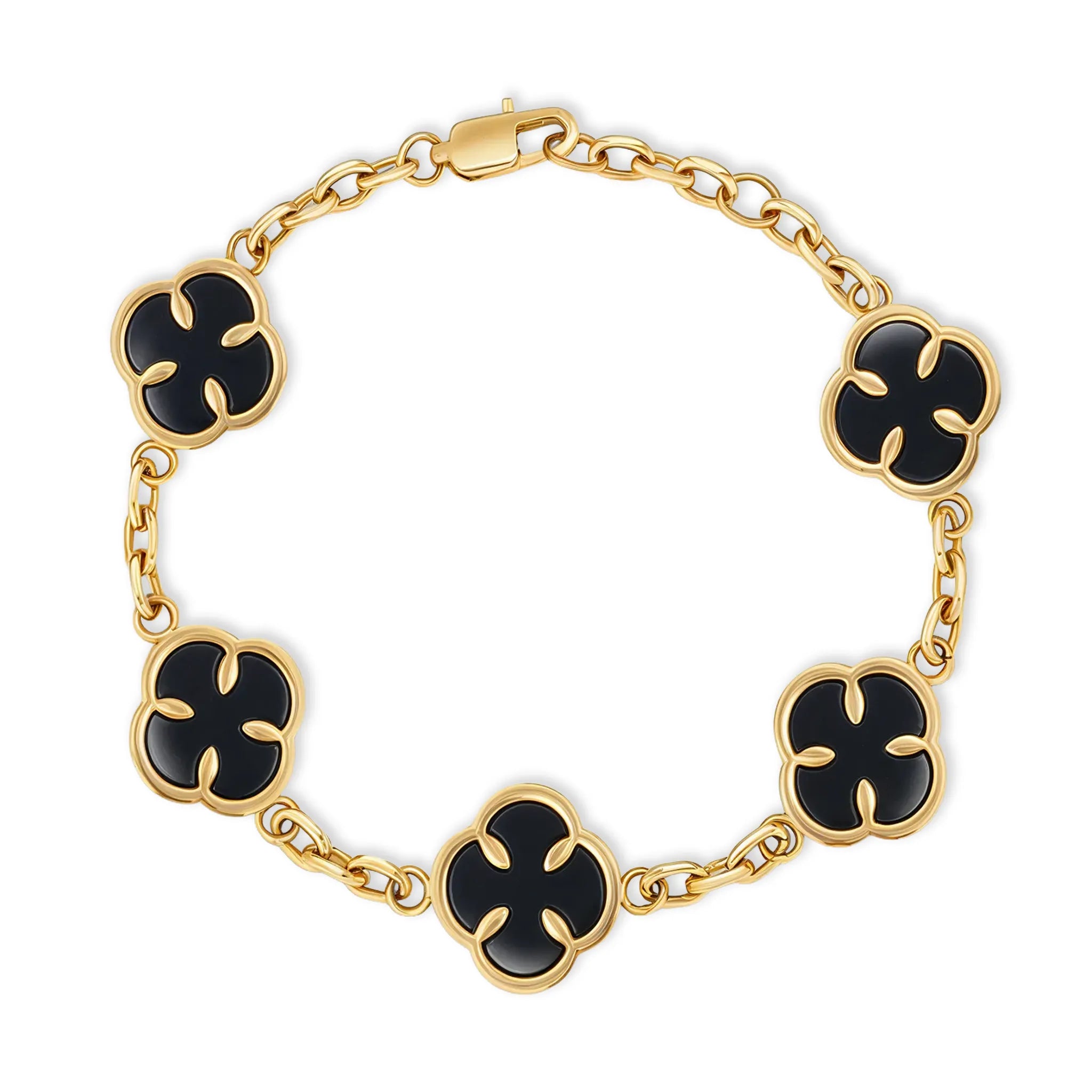 Clover Bracelet Gold Black Onyx - Mustbi Steel